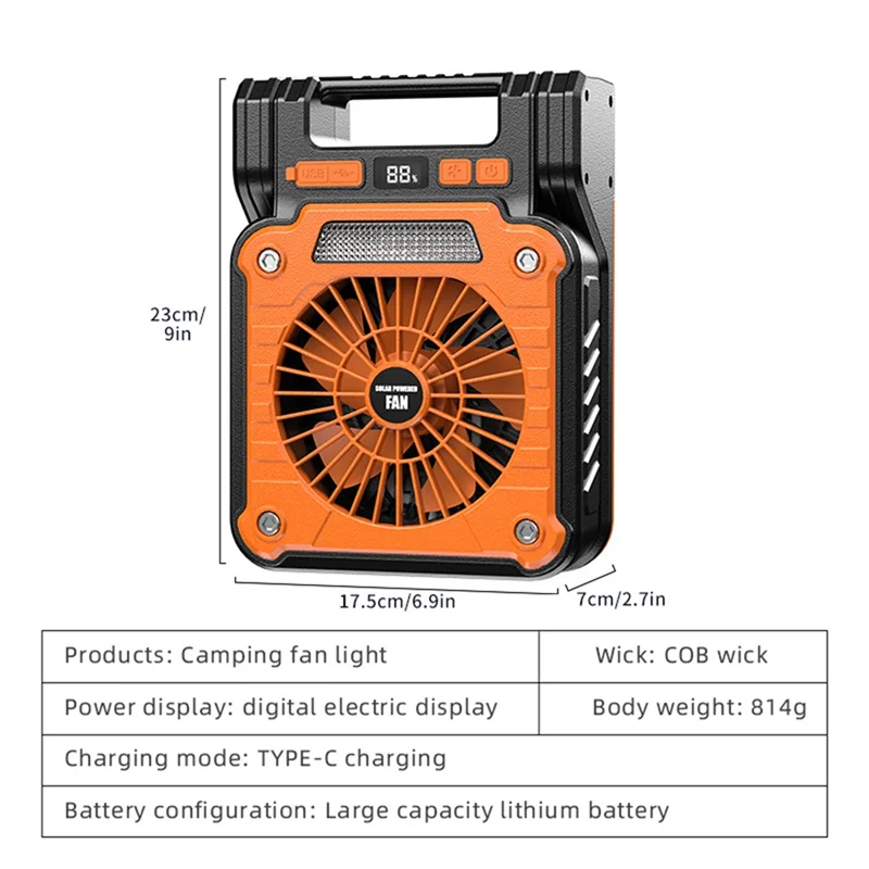 FYBL Solar Fan with Tent LED Lights & USB Charging