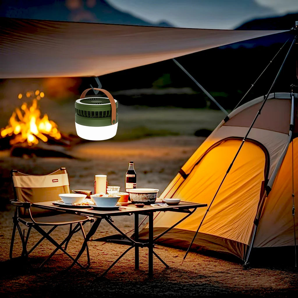 Outdoor Solar Fan Lantern – 4 Light Modes & Camping Lamp