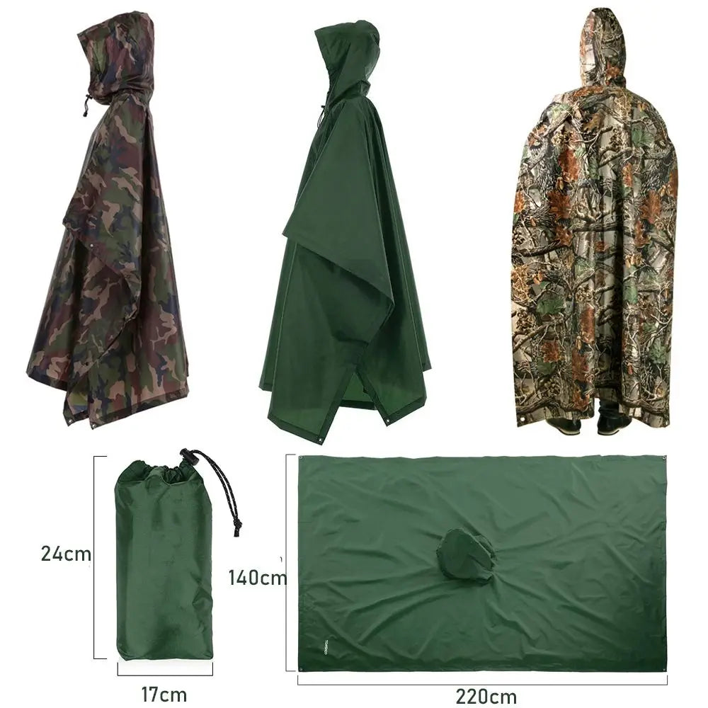 3-in-1 Waterproof Raincoat Poncho Backpack Cover & Tent Mat