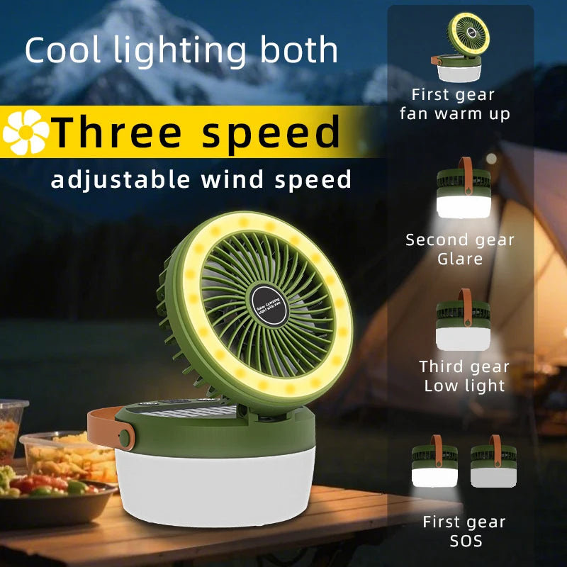 Outdoor Solar Fan Lantern – 4 Light Modes & Camping Lamp