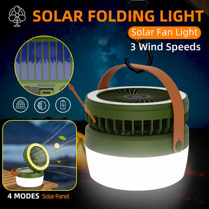 Outdoor Solar Fan Lantern – 4 Light Modes & Camping Lamp