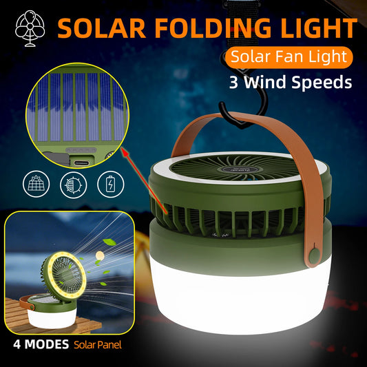 Outdoor Solar Fan Lantern – 4 Light Modes & Camping Lamp