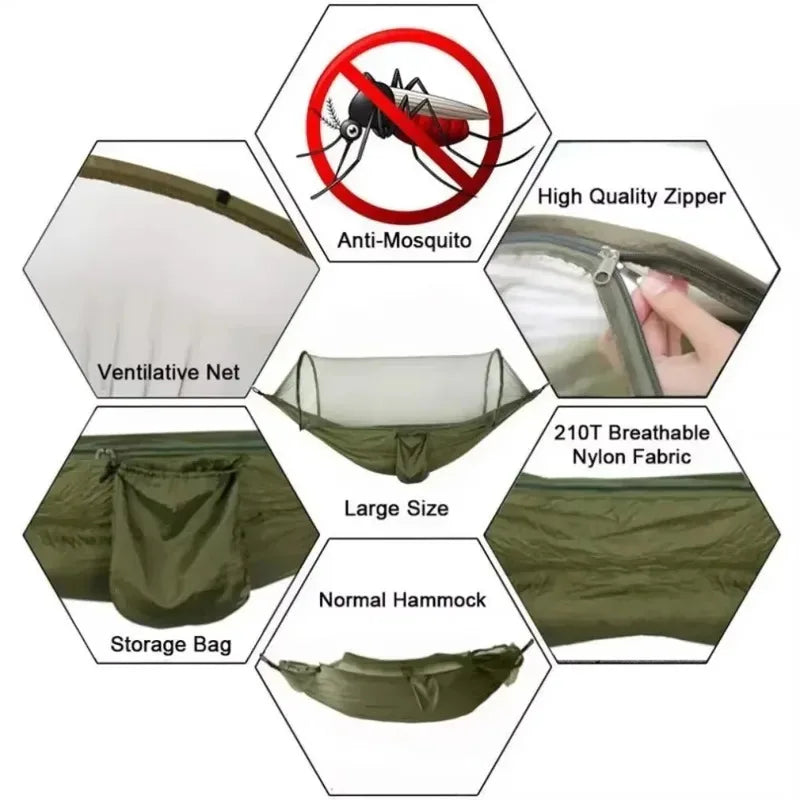 Outdoor Hammock with Integrated Mosquito Net, Camping & Leisure Hanging Bed