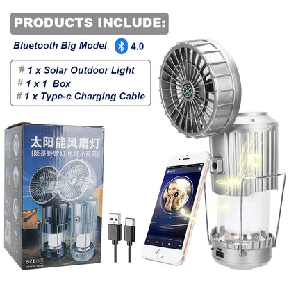 Camping BBQ LED Solar Portable Fan – Rechargeable & Lightweight