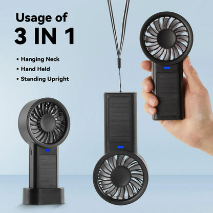 Solar Handheld Fan – 5-Speed Rechargeable Camping Blower