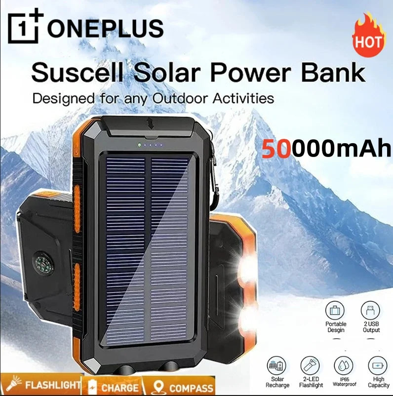 68000mAh Solar Power Bank – 15W Wireless Fast Charging & LED Light