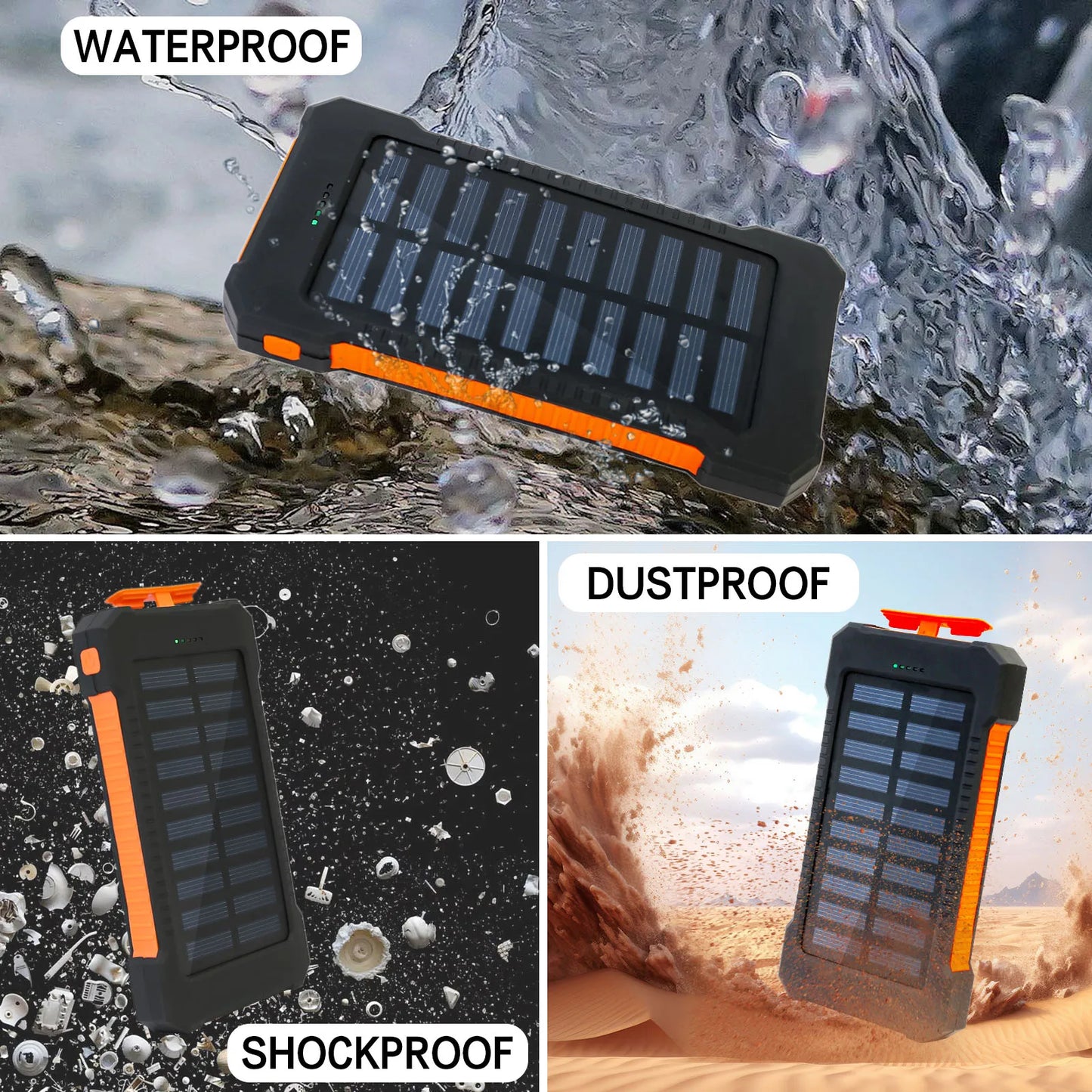 26800mAh Solar Power Bank – Wireless Fast Charger, Waterproof