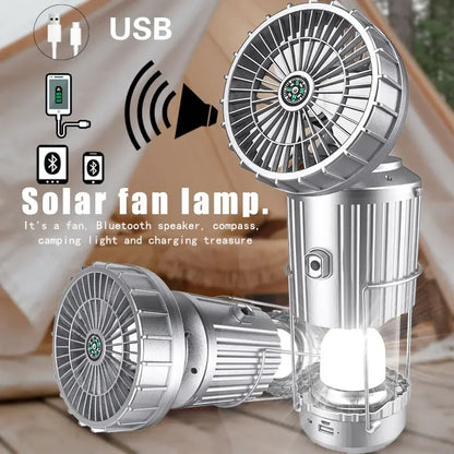 Camping BBQ LED Solar Portable Fan – Rechargeable & Lightweight