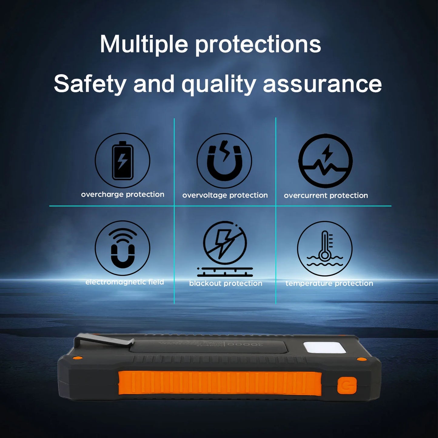 26800mAh Solar Power Bank – Wireless Fast Charger, Waterproof