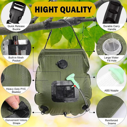 20L Solar Shower Bag for Camping with Hose & Shower Head