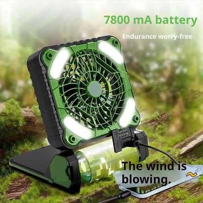 Solar Camping Fan & LED Light with USB & Power Bank