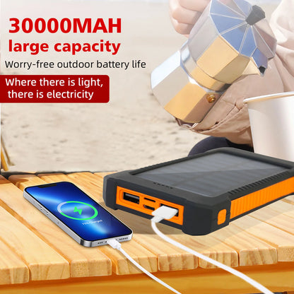 26800mAh Solar Power Bank – Wireless Fast Charger, Waterproof