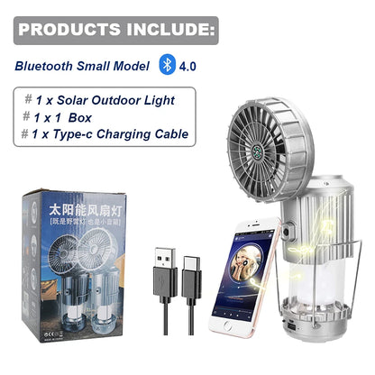 Camping BBQ LED Solar Portable Fan – Rechargeable & Lightweight