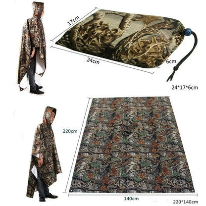 3-in-1 Waterproof Raincoat Poncho Backpack Cover & Tent Mat