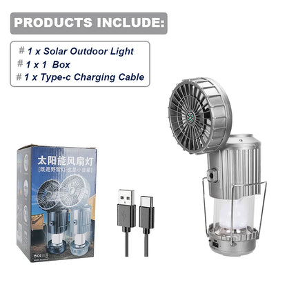 Camping BBQ LED Solar Portable Fan – Rechargeable & Lightweight