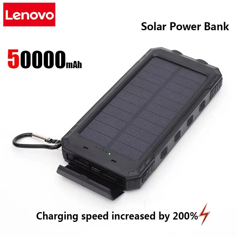 Lenovo 50000mAh Solar Power Bank Portable Charging Poverbank External Battery Charger Strong Light LDE Light for iphone Samsung