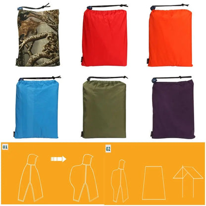 3-in-1 Waterproof Raincoat Poncho Backpack Cover & Tent Mat