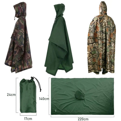 3-in-1 Waterproof Raincoat Poncho Backpack Cover & Tent Mat