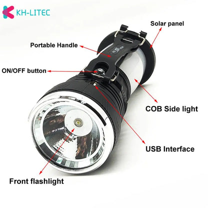 Solar Rechargeable LED Flashlight & Camping Lantern