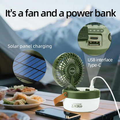 Outdoor Solar Fan Lantern – 4 Light Modes & Camping Lamp