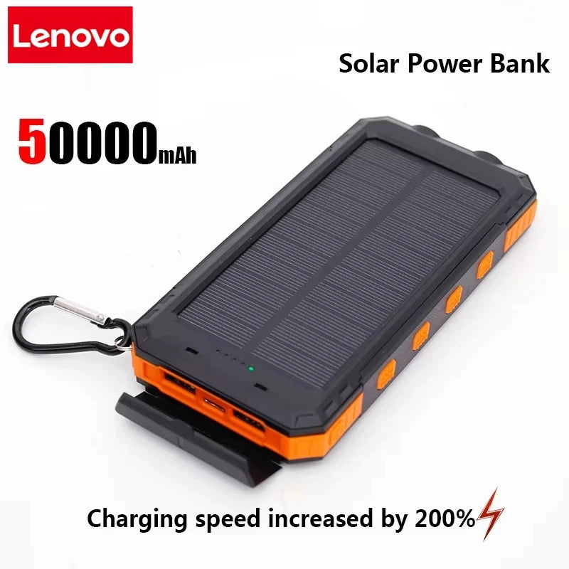 Lenovo 50000mAh Solar Power Bank Portable Charging Poverbank External Battery Charger Strong Light LDE Light for iphone Samsung