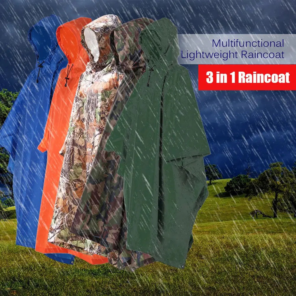 3-in-1 Waterproof Raincoat Poncho Backpack Cover & Tent Mat