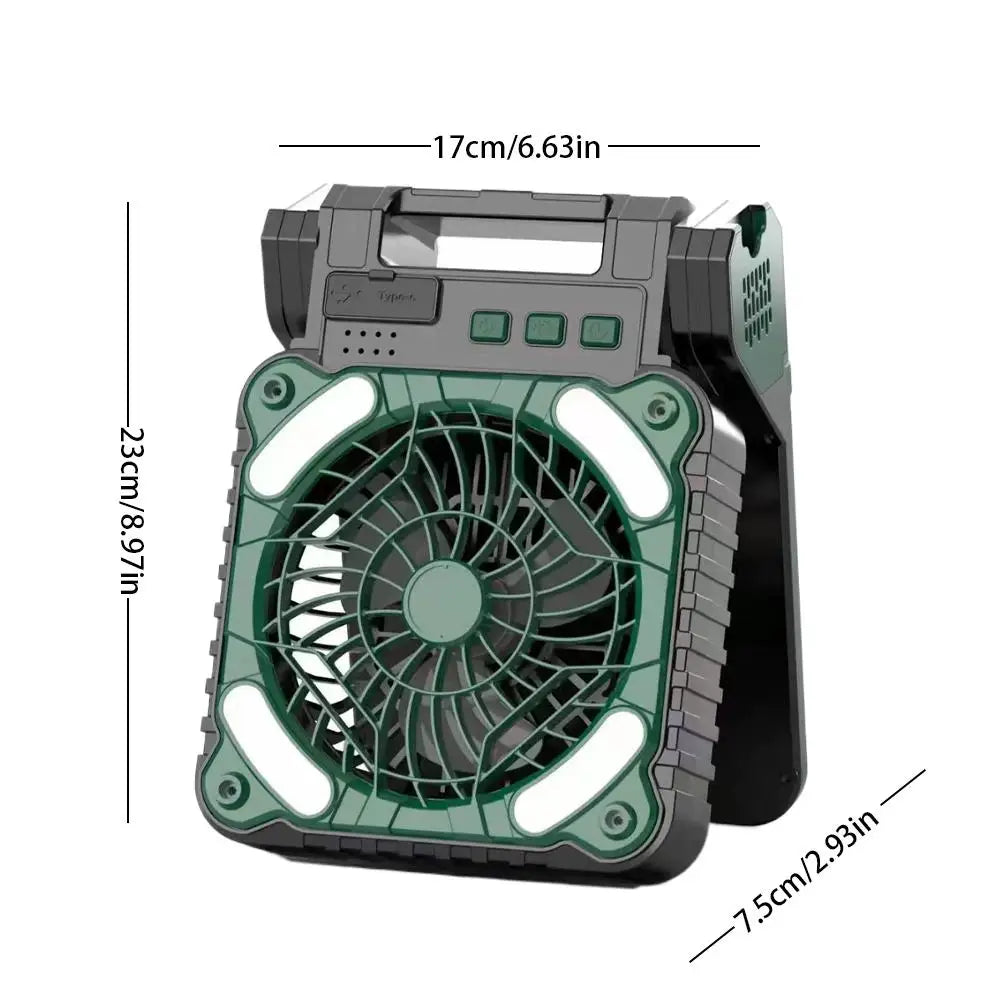 Solar Camping Fan & LED Light with USB & Power Bank