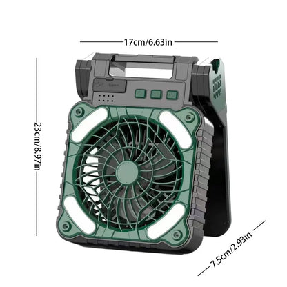Solar Camping Fan & LED Light with USB & Power Bank