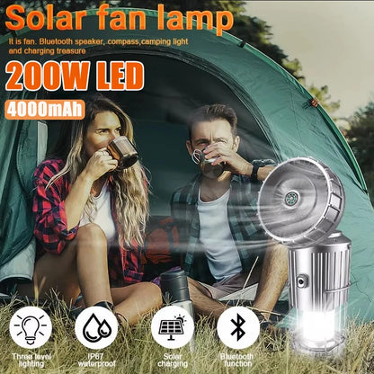 Camping BBQ LED Solar Portable Fan – Rechargeable & Lightweight