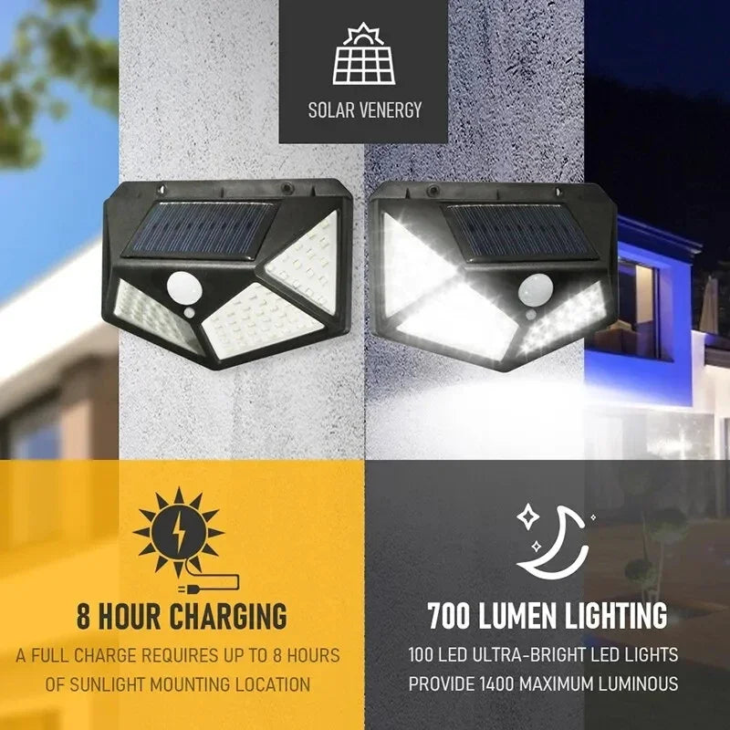 100 LED Solar Lamp – Motion Sensor Waterproof Spotlight
