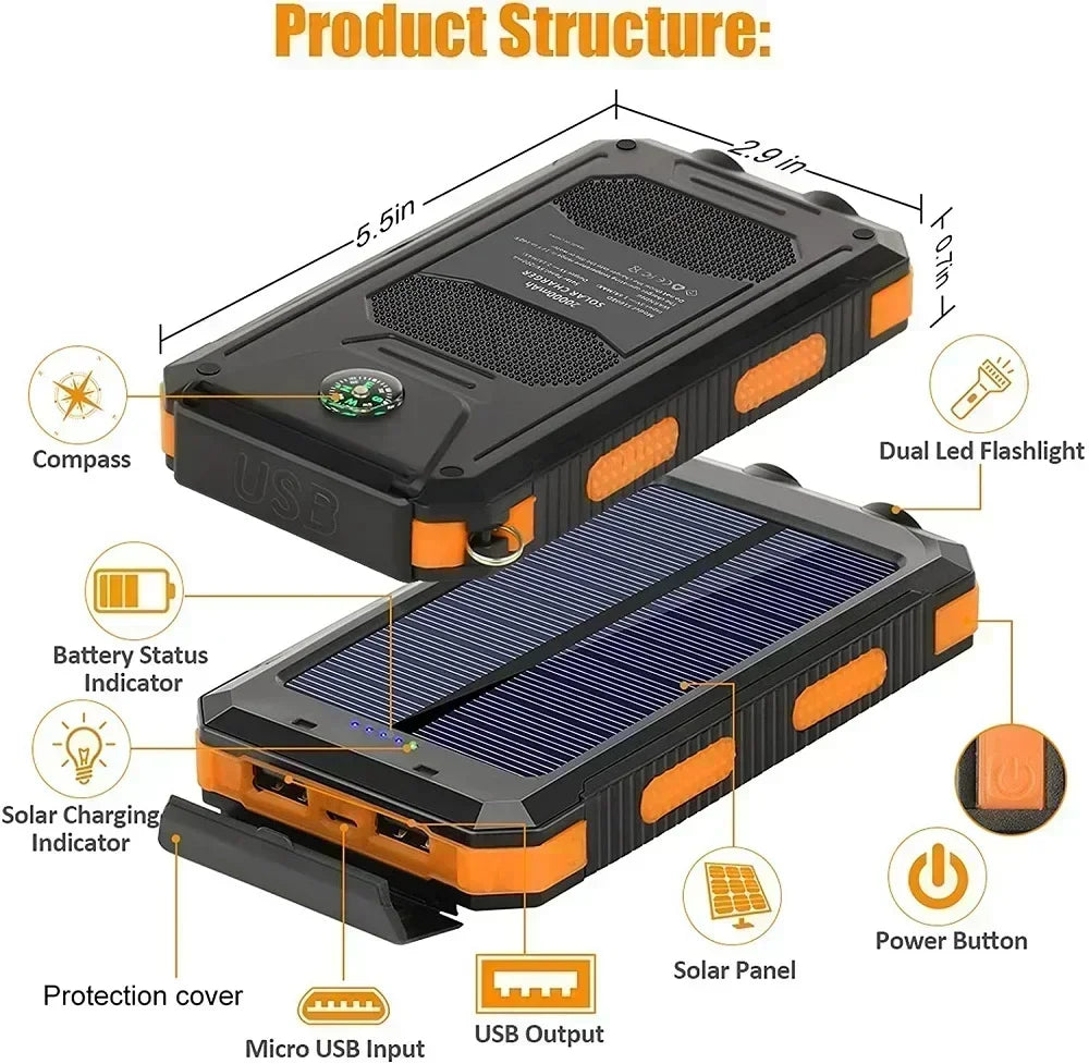 Lenovo 50000mAh Solar Power Bank Portable Charging Poverbank External Battery Charger Strong Light LDE Light for iphone Samsung