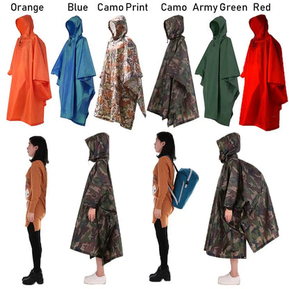 3-in-1 Waterproof Raincoat Poncho Backpack Cover & Tent Mat