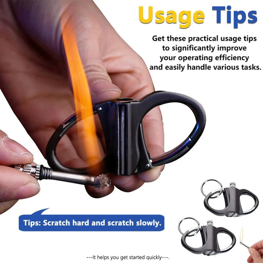 Keychain Fire Starter Reusable Windproof Metal Lighter