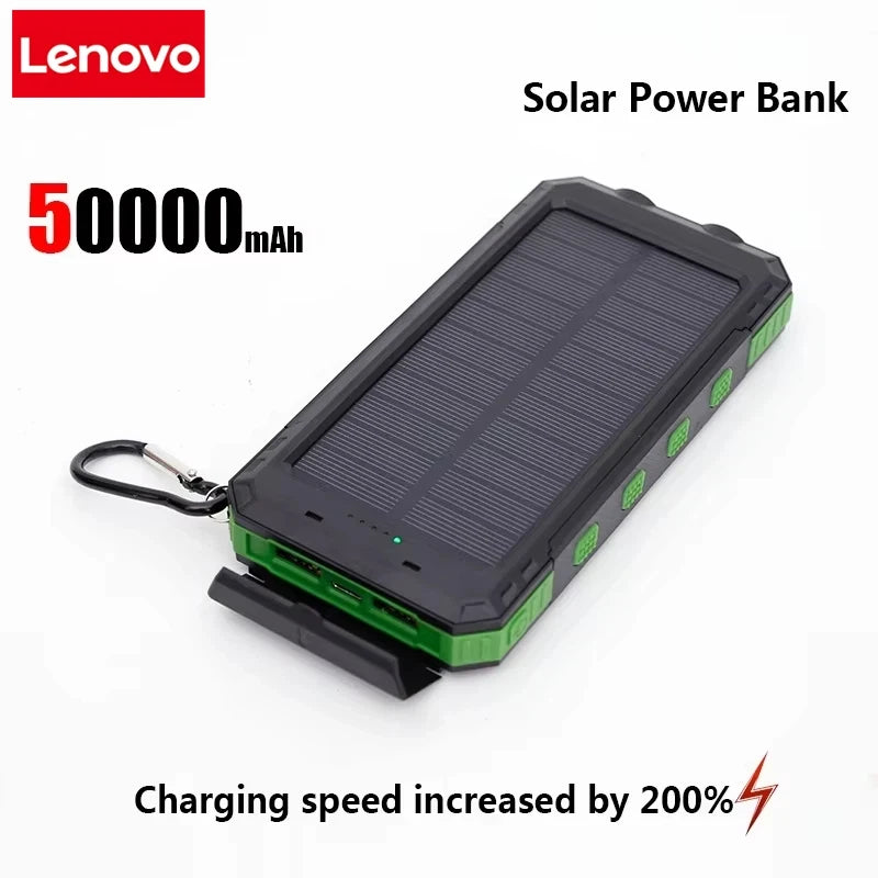 Lenovo 50000mAh Solar Power Bank Portable Charging Poverbank External Battery Charger Strong Light LDE Light for iphone Samsung