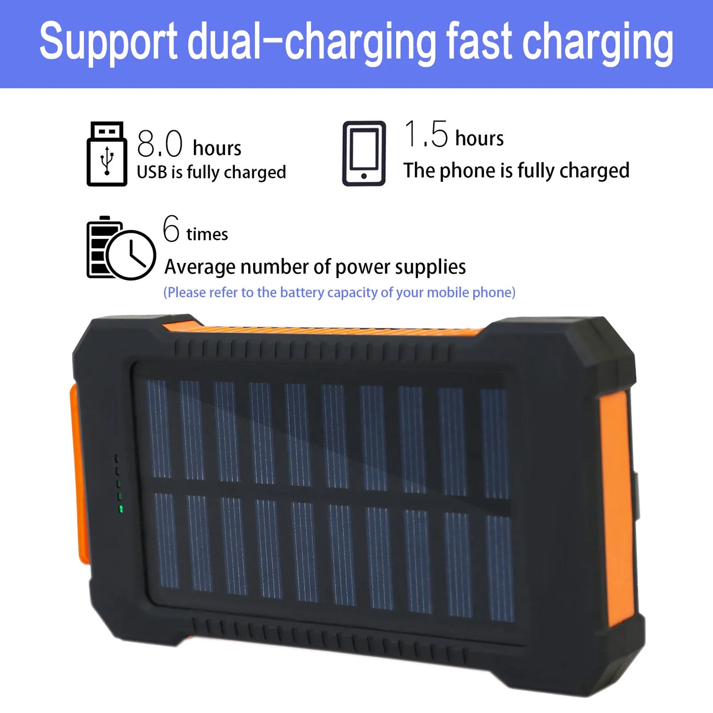 26800mAh Solar Power Bank – Wireless Fast Charger, Waterproof