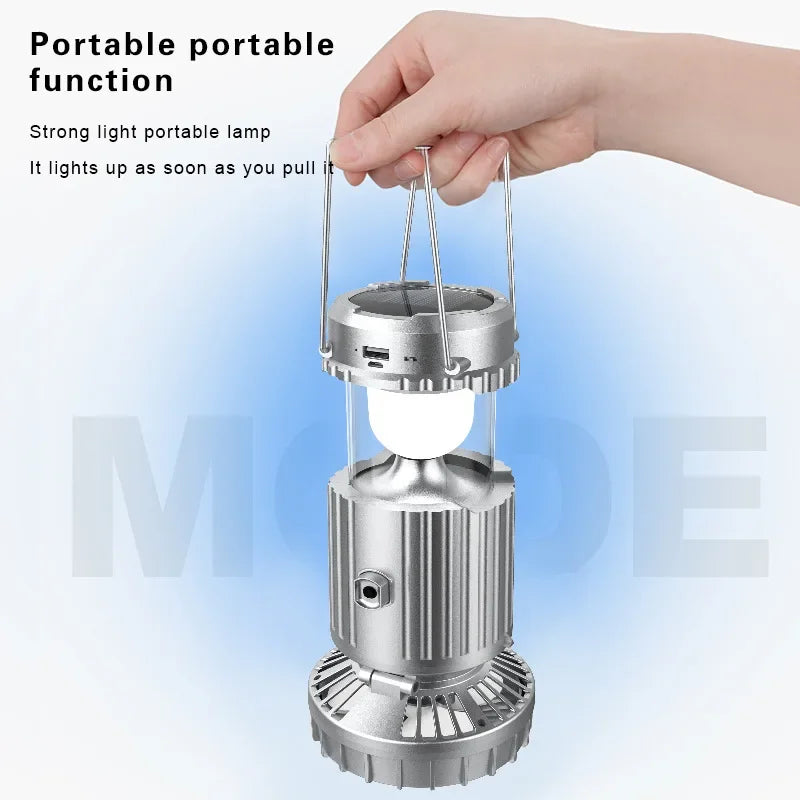 Camping BBQ LED Solar Portable Fan – Rechargeable & Lightweight