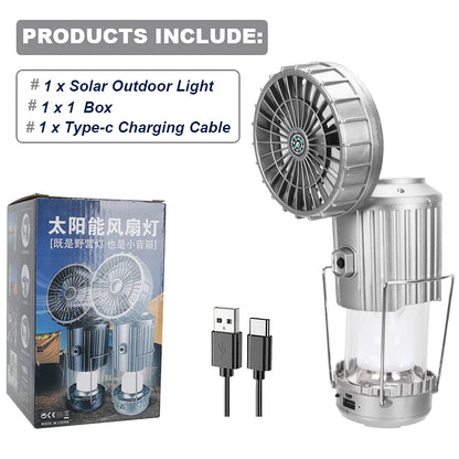 Camping BBQ LED Solar Portable Fan – Rechargeable & Lightweight