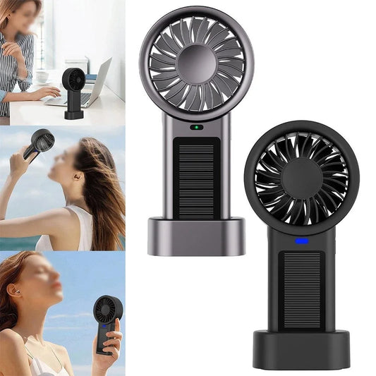 Solar Handheld Fan – 5-Speed Rechargeable Camping Blower